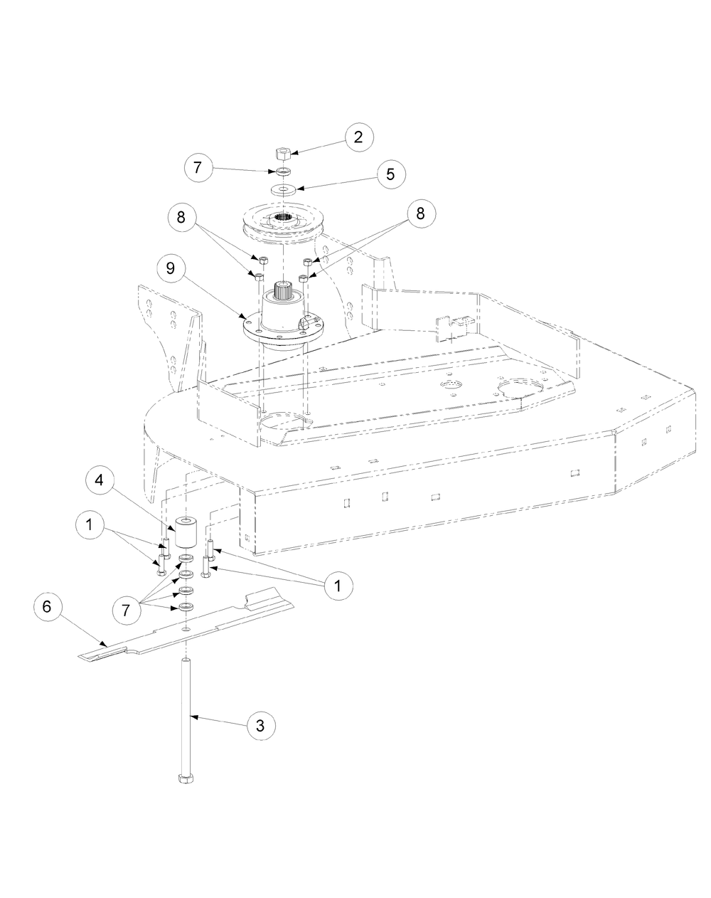 Spindle Assembly 36-Inch Diagram and Parts List for H1536 55AI4HPR750-WAM Cub Cadet Lawn Mower